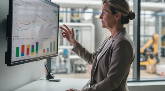 Directrice financière analysant les coûts énergétiques de son entreprise industrielle