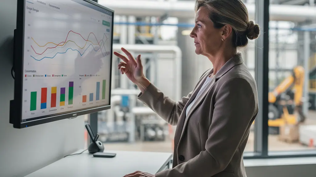 Directrice financière analysant les coûts énergétiques de son entreprise industrielle